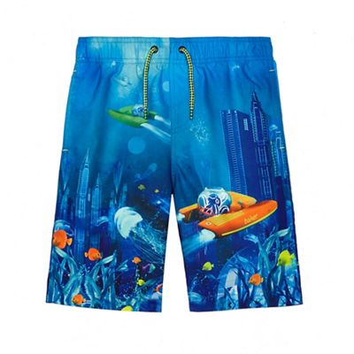 Boys' blue underwater city print swim shorts